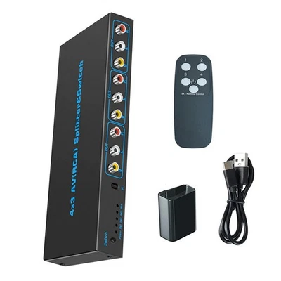 4 in 3 out AV Audio Video L/R Stereo Selector Box 4 Way RCA Switch Splitter Box - Image 1 of 4