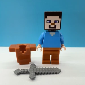 LEGO Minecraft Steve Mini Figure with dark orange leather armour & sword MIN044 - Picture 1 of 5