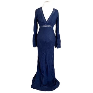 Whimsigoth Fairy Grunge Boho Babydoll Maxi Dress Size M Tall Navy Vamp Ren Fair - Picture 1 of 11