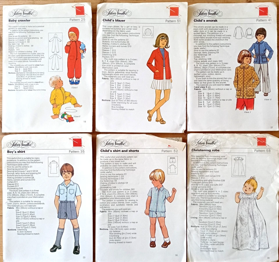 Silver Needles 6 x Children's Sewing Patterns, Girl, Boy, Baby and Christening - Image 1 of 1
