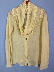 Anthropologie Cardigan M Yellow Linen Button Front Gauzy Lightweight Delicate - Picture 1 of 9