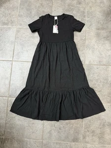 Pat Pat Dress Girls 10-11 Yrs Crinkle Effect/black Ruffle Short Sleeves - Picture 1 of 12