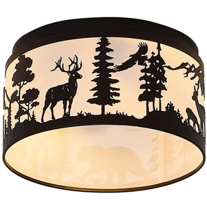 Farmhouse Flush Mount Ceiling Light with Shade - Rustic Deer and Bear Metal C... - Bild 1 von 7