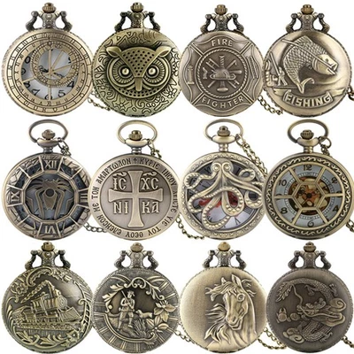 Vintage Pocket Watch with Necklace Chain Quartz Movement Watches Men's Gift - Image 1 of 4