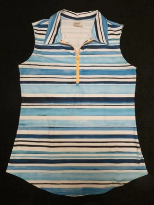 Jofit women's blue/white/black striped print stretch sleeveless golf shirt Sz S - Image 1 of 3