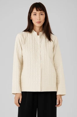 Chaqueta corta ligera acolchada Habutai de seda blanca Eileen Fisher Bone talla M Foto 1 de 4
