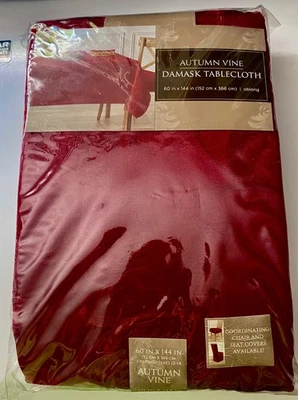 Mantel Damasco Borgoña Autumn Vine. Tamaño: 60 pulgadas x 144 pulgadas Nuevo Foto 1 de 4