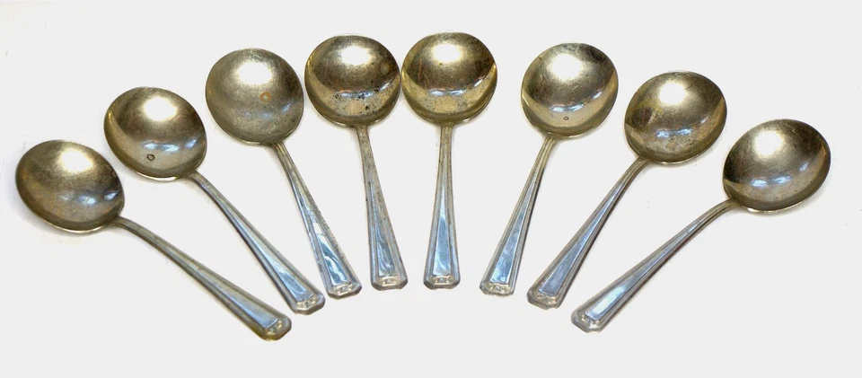 1920s Nickle Silver Gumbo Spoons WMA Roger Dinner Soup Dessert 5"in Set of 8 - Image 1 of 4