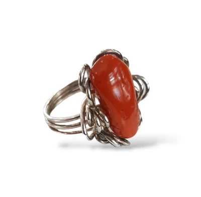 ANELLO DA DONNA IN ARGENTO 925‰ CON CORALLO ROSSO NATURALE GREZZO - Immagine 1 di 4