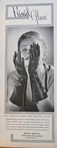 Dunkle Lederhandschuhe Damen Kinid Glace Vintage Mode Werbung von 1947 - Bild 1 von 1