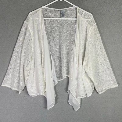 Cardigã Catherines Feminino Plus 3X Branco Malha Aberta Manga Longa Frente Aberta Feminino - Imagem 1 de 4