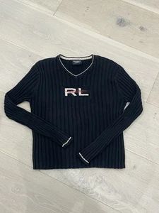 Suéter Vintage Ralph Lauren Polo Jeans Co Mujer Mediano Azul Marino 100% Algodón De Colección - Imagen 1 de 4