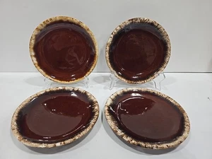 4 Vintage Rumpf Keramik Ofenfest 6 3/4" Brot & Butter Teller Braun Tropf Neuwertig - Bild 1 von 9