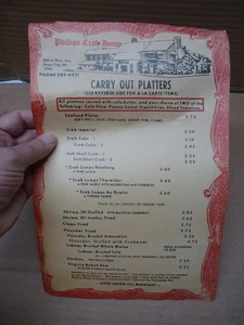 Phillips Crab House OCEAN CITY MD menu anni '60 - granchi grandi erano $6,50 /dz - Foto 1 di 2