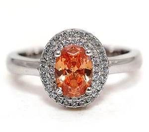 2CT Padparadscha Sapphire & Topaz 925 Genuine Sterling Silver Ring Sz 9 MM4-6 - Picture 1 of 3