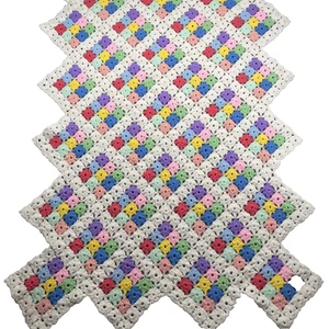 Vintage bunte gehäkelte Medaillon Afghan Decke 43x65 Granny Square Couch Überwurf - Bild 1 von 7