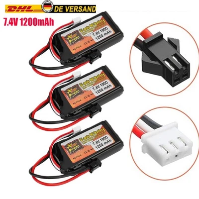 3 x 7,4V 1200mAh 100C 2S Akku SM 2PIN Stecker LiPo Batterie für RC Auto Flugzeug - Bild 1 von 4