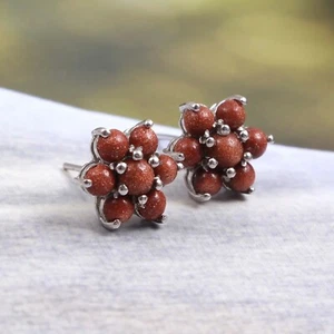 Pendientes Flor Piedra Solar Natural Plata de Ley 925 Delicado Regalo para Ella - Imagen 1 de 3