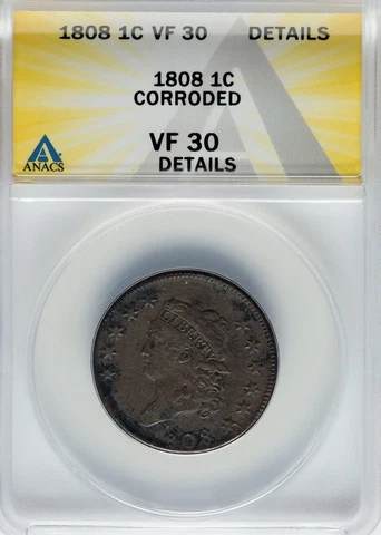 1808 Classic Head Large Cent 1c - ANACS VF30 Details - Free Shipping! Cover