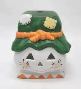 Halloween Herbst Vogelscheuche Kopf Teelicht Kerze Keramik grün orange 3,75 cm - Bild 1 von 6