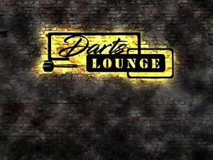 Freccette lounge pubblicità luminosa cartello beach bar firma palme giocatore gioco frecce - Foto 1 di 5