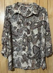 Susan Graver Womens Button Up Blouse Plus Size 18W Paisley Long Sleeve Polyester - Bild 1 von 4