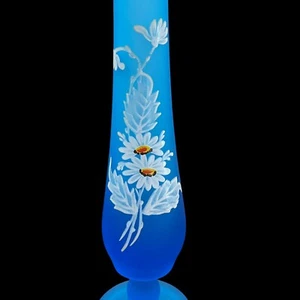 Vintage Westmoreland Blue Mist Flower Bud Vase Hand Painted Satin Glass Daisies - Picture 1 of 9