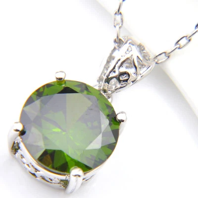 Birthstone Gemstone Natural Olive Peridot Solid Silver Woman Necklace Pendants - Image 1 of 4