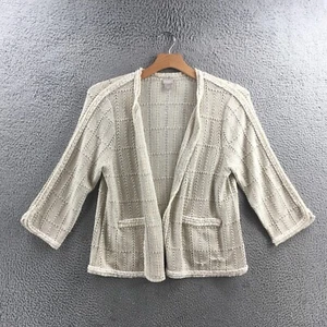 Chicos Cárdigan Suéter Mujer XL Beige Mezcla Algodón Frente Abierto Manga 3/4 Tejido - Imagen 1 de 16