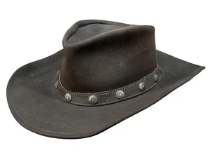 Minnetonka The Concho Brown Genuine Leather Cowboy Hat Medium 21” Circumference - Picture 1 of 12