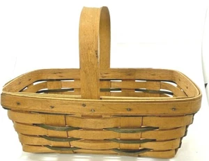 Cesta rectangular Longaberger bordes redondeados mango estacionario único FIRMADA - Imagen 1 de 6