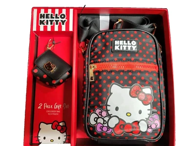 Hello Kitty 2 Piece Gift Set Crossbody Bag & Tech Pouch Red & Black NEW IN BOX - Image 1 of 3