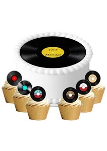 PERSONALISED Cake Topper Vinyl Record 7.5"Edible Icing + 24 Precut Wafer Toppers - Picture 1 of 13