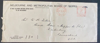 1943 Melbourne Australia Meter Cancel Metropolitan Cover To Waterbury CT Usa - Image 1 of 2