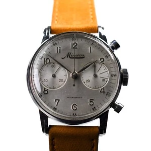 Minerva 1940 Rare Stainless Steel 38mm Step Case Silver Applied Arabic Cal 13-20 - Picture 1 of 23