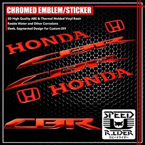 3D LOGO+LETTER FAIRING/FENDER EMBLEM DECAL STICKER CBR 600/900/1000 CHROMED RED - Picture 1 of 4