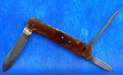 VINTAGE ANCIEN Couteau de poche Pliant Multifonctions 3 Outils Manche en OS ? - Photo 1/4