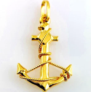 Ciondolo oro 18 kt 750 ANCORA MARINA con fune charms pendente uomo donna giallo  - Picture 1 of 5