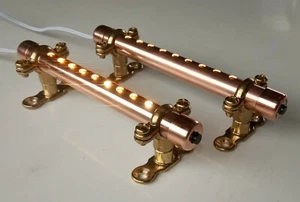 2x Kupferrohr 12V / Netz LED Leuchten mit Schalter, mit Messing Montageringen. - Bild 1 von 13