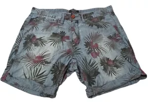 Bershka Denim Floral Button fly Shorts Sz 32 - Picture 1 of 8