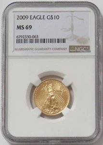 2009 GOLD $10 AMERICAN EAGLE 1/4 OZ NGC MINT STATE 69 - Picture 1 of 2