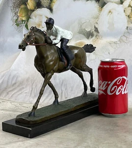 Jockey Reiten Pferd Bronze Statue Figur Marmor Sockel Skulptur Verlorener Wachs - Bild 1 von 10