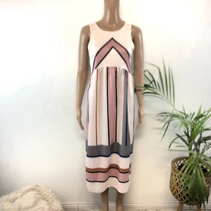 Ex Sample Pink Patterned Midi Summer Dress Size M Retro Stripped Cotton Empire - Picture 1 of 7