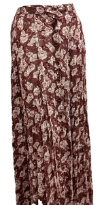 Maxi Long Skirt Roses 90s India VINTAGE Rayon DIRT BROWN MOCHA Waist 27" - Picture 1 of 15