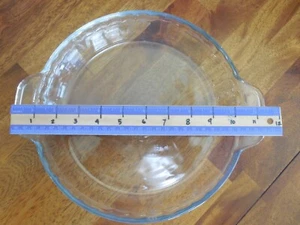 Vintage Anchor Hocking 9.5" Clear Glass Round Pie Plate with Handles - B - Picture 1 of 3