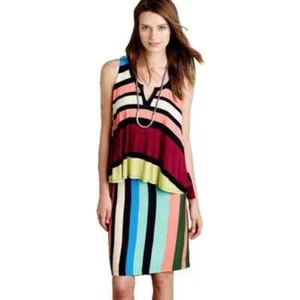 Anthropologie Maeve XS Dress Striped Sleeveless Layered Multi Color Block 1415 - Picture 1 of 8