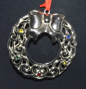 Vintage Lenox Metall Kranz Ornament mit farbigen Schmuck Verzierungen - Bild 1 von 2