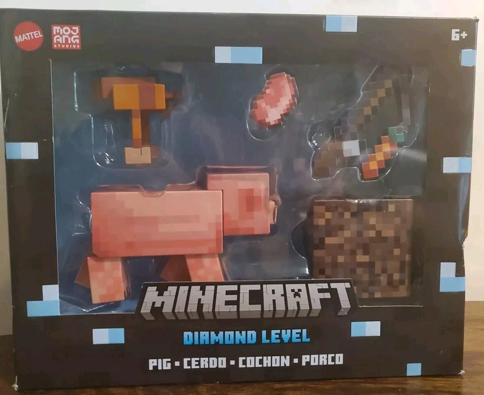 Mattel MINECRAFT Diamond Level Schwein - Actionfigur mit authenti