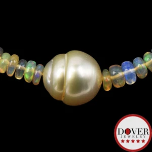 Estate Opal 11mm Pearl 14K Gold 19" Long Beaded Necklace 11.0 Grams NR - Picture 1 of 5