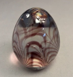 Art Glass Paperweight Egg Clear Smoky With Purple Swirls 2.5 Inch High - Picture 1 of 8